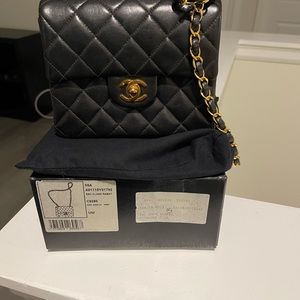 Authentic vintage Chanel mini square lamb skin
